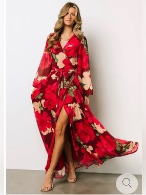 Baltic Born Katinka Burgundy Multi-Color Floral Wrap Maxi Dress